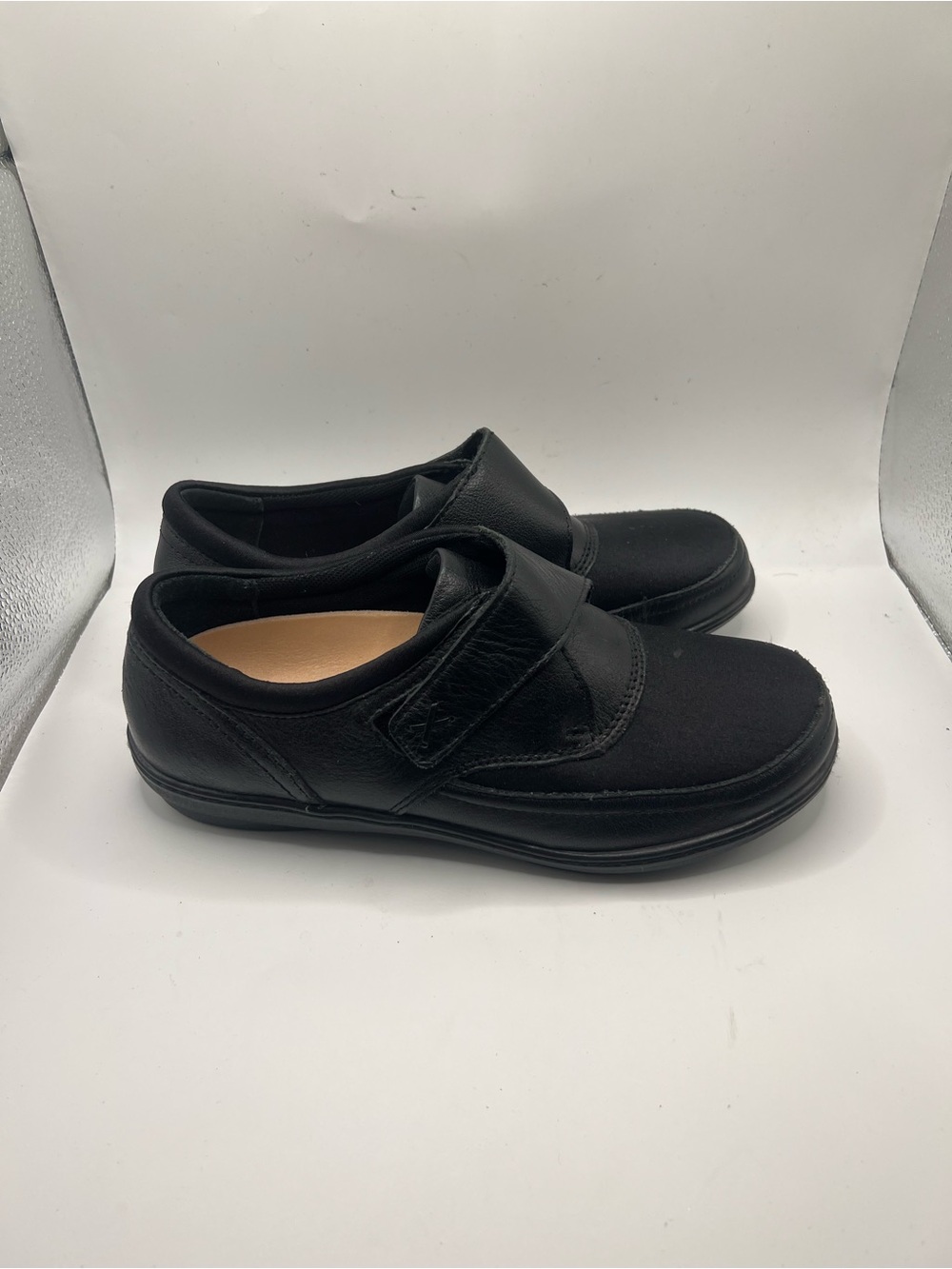 Aetrex Black Women's Slip-On Moccasin with Hook-and-Loop Strap